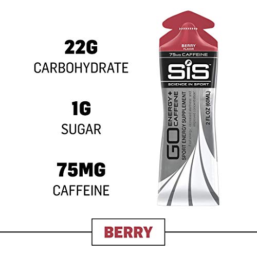SCIENCE IN SPORT Energy Caffeine Gels, 22g Fast Acting Carbohydrates, Performance & Endurance Sport Energy Gels with 75mg of Caffeine, Berry - 2 oz - 6 Pack