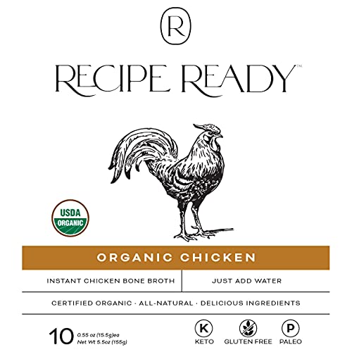 Recipe Ready Instant Organic Chicken Bone Broth Packets, 10ct. Solar Energy Produced Single Serve Chicken Broth & Bone Broth Soup - 100% Natural Organic Bone Broth Protein Powder, Bone Broth Collagen