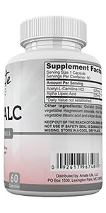 ALA / ALC High Potency Formula- Best Alpha Lipoic Acid and Acetyl-L-Carnitine HCl Dietary Supplement- Antioxidant Support- Energy Boost- for Men and Women by Amate Life 60 Capsules