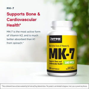 Jarrow Formulas MK-7 180 mcg - 30 Softgels - Superior Vitamin K Product for Building Strong Bones - Supports Heart & Cardiovascular Health - 30 Servings