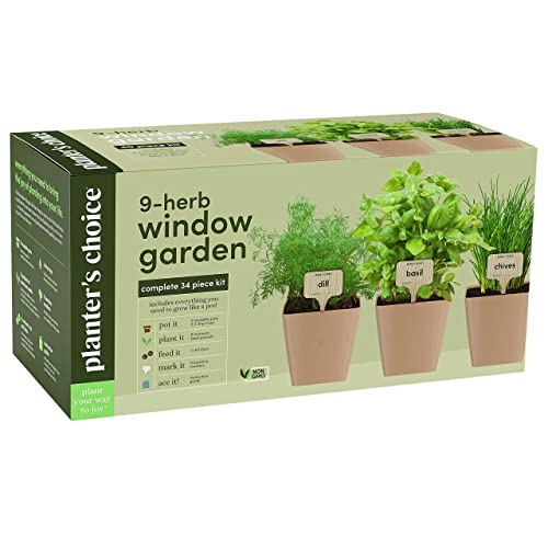 9 Herb Window Garden - Indoor Herb Starter Kit - Unique Gardening Gifts for Women & Men Cook - Kitchen Windowsill Growing Kit + Guide to Easily Grow 9 Herbs - Best Unusual Birthday Gift for Cooking