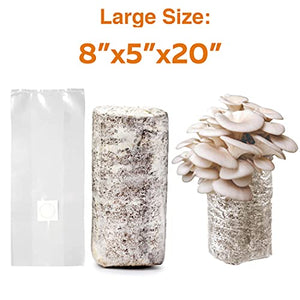 TonGass 60-Pack Autoclavable Mushroom Growing Bags - Large 8" x 5" x 20" Clear Mushroom Spawn Bags - Extra Thick 80 Micron Bags