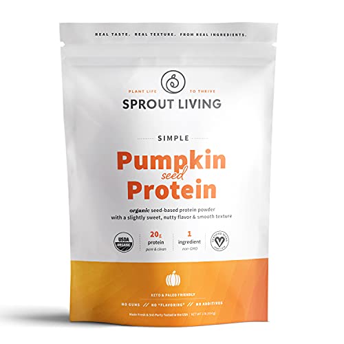 Sprout Living Simple Pumpkin Seed Protein Powder, 20 Grams Organic Plant Based Protein Powder without Artificial Sweeteners, Non Dairy, Non-GMO, Vegan, Gluten Free, Keto Drink Mix (1 Pound)