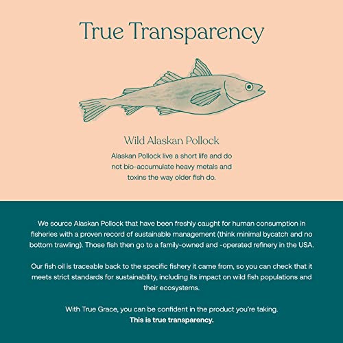 True Grace Omega-3 Fish Oil 2000mg Triglyceride Form Highly Concentrated EPA+DHA Brain, Heart, Joint & Immune Health Support Supplement-Wild-Caught, Molecularly Distilled,Purified,Non-GMO-60 Softgels