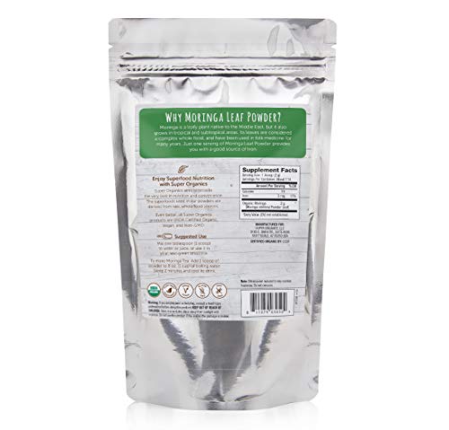 Super Organics Moringa Leaf Powder | Organic Superfood Powder | Raw Superfoods | Whole Food Supplement | Good Source of Iron – Vegan, Non-GMO & Gluten-Free, 8 oz