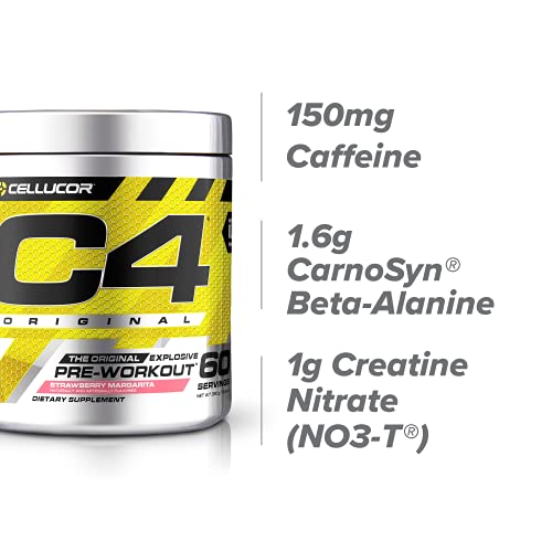 C4 Original Pre Workout Powder Strawberry Margarita | Vitamin C for Immune Support | Sugar Free Preworkout Energy for Men & Women | 150mg Caffeine + Beta Alanine + Creatine | 60 Servings