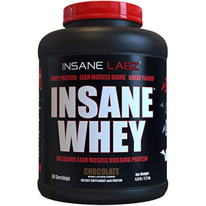Insane Labz Insane Whey,100% Muscle Building Whey Isolate Protein, Post Workout, BCAA Amino Profile, Mass Gainer,Meal Replacement,Kosher and Halal Approved, 5lbs, 60 Srvgs, Chocolate