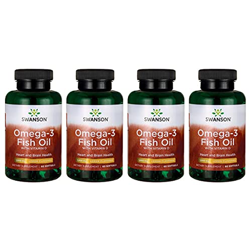 Swanson Omega-3 Fish Oil with Vitamin D - Lemon Flavored 1,000 mg 60 Sgels 4 Pack