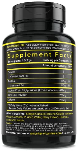 (3 Pack) Energy Pills with Maca Root - 200mg Caffeine Pills for Endurance, Stamina & Mood, PreWorkOut, Focus & Energerize W/Coconut MCT Oil, 50 Liquid Softgels