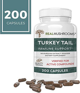 Real Mushrooms Turkey Tail Mushroom Supplements for Immune Support, Wellness, Vitality | Vegan, Non-GMO Turkey Tail Capsules (200 Capsules / 100 Day Supply)