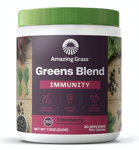 Amazing Grass Greens Blend Immunity Elderberry: Super Greens Powder with 1,000mg Vitamin C, Elderberry, Zinc, Prebioitics & Probiotics, 30 Servings