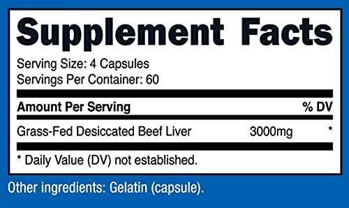 Nutricost Grass Fed Desiccated Beef Liver Capsules 240 Capsules, 3000mg (750mg Per Cap) - No Hormones, Non-GMO, Gluten Free, Pasture-Raised, Free Range Beef