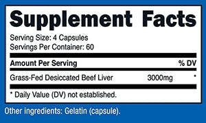 Nutricost Grass Fed Desiccated Beef Liver Capsules 240 Capsules, 3000mg (750mg Per Cap) - No Hormones, Non-GMO, Gluten Free, Pasture-Raised, Free Range Beef