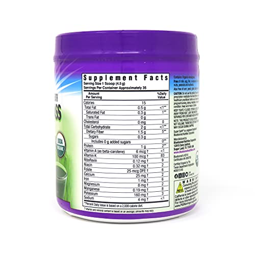 Bluebonnet Nutrition Super Earth Organic Wheatgrass Powder, 35 Servings, Dark Green, 5.6 Oz