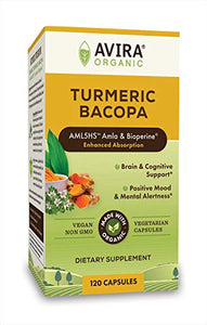 Avira Organic Turmeric Bacopa - Super Fusion with Amla, Curcumin & Bioperine, Support Positive Mood, Cognitive & Mental Alertness, Enhanced Absorption, Vegan, Non-GMO, Max Strength-1462mg Per Day