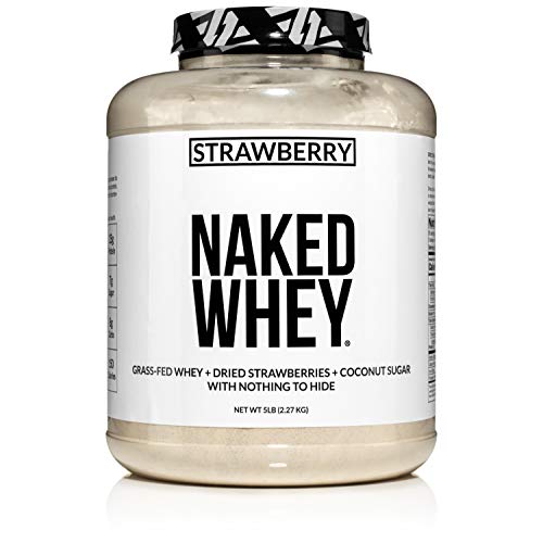 Strawberry Whey Protein - All Natural Grass Fed Whey Protein Powder + Dried Strawberries + Coconut Sugar- 5lb Bulk, GMO-Free, Soy Free, Gluten Free. Aid Muscle Growth & Recovery - 61 Servings