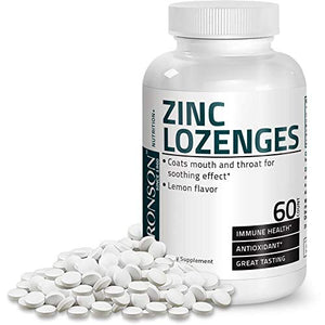 Bronson Zinc Lozenges Antioxidant & Immune Support Supplement Lemon Flavored, 60 Chewable Tablets