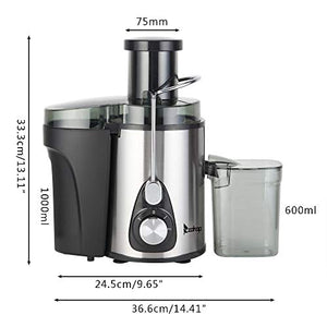 American Standard J02 110V 600W 75MM Large Caliber 600ML Juice Cup 1000ML Slag Cup Double Gear Electric Juicer Stainless Steel Black