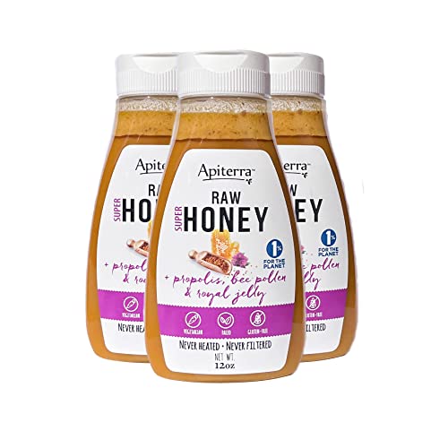 Apiterra - Raw Honey with Propolis, Bee Pollen & Royal Jelly - 12 Ounce (3 Count)