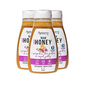 Apiterra - Raw Honey with Propolis, Bee Pollen & Royal Jelly - 12 Ounce (3 Count)