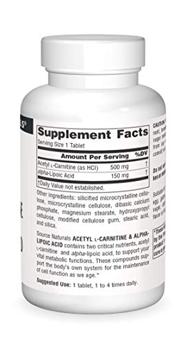 Source Naturals Acetyl L-Carnitine and Alpha-lipoic Acid, 650mg, 60 Tablets