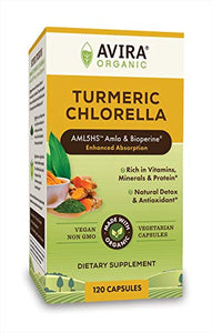 Avira Organic Turmeric Chlorella – Super Fusion with Amla, Curcumin & Bioperine, Rich in Vitamins, Minerals & Proteins, Natural Detox & Antioxidant, Superfood Algae Grown in Pristine Environment