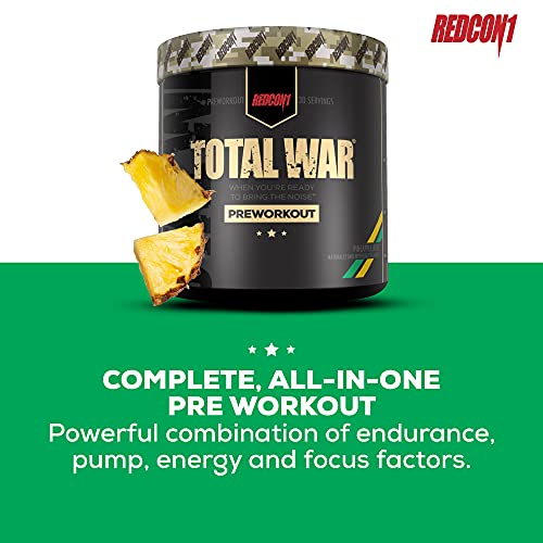 Redcon1 Total War PreWorkout - 30 Servings, Boost Energy, Increase Endurance and Focus, Beta-Alanine, Caffeine (Pineapple Juice)