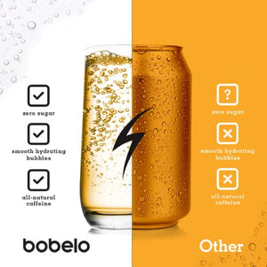 Bobelo Self Carbonating Natural Energy Drink Powder - Peach Mango Sunrise | Keto Energy Drink Mix with Natural Caffeine | Diabetic Friendly and Low Calorie | 14 count