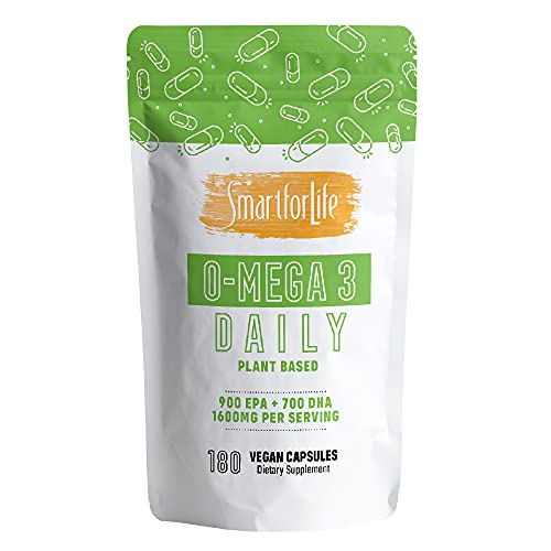 SMART FOR LIFE Algae Vegan Omega 3 Supplement - 180 Capsules - Plant Based Vegan Fish Oil Supplement Alternative - Algae Omega 3 Vegan EPA DHA Supplements - Friendly Packaging - Made in USA