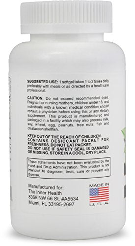 The Inner Health Fish Oil EPA DHA Omega 3 Supplement - Promoting Healthy Heart, Joints, Eyes and Skin - 1000 Mg Marine Lipid Concentrate - Manufactured in The USA - 120 Softgels