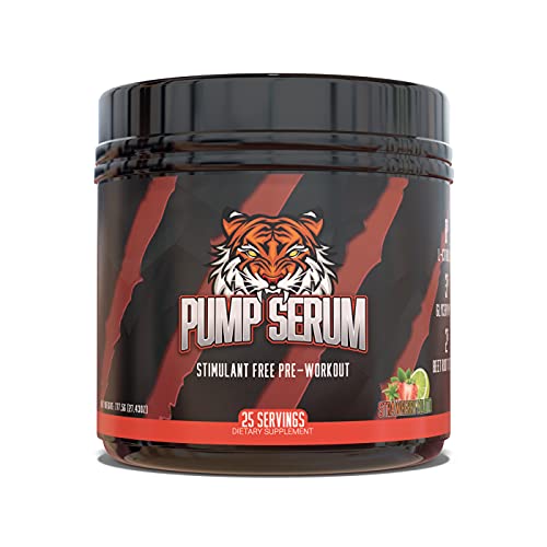 Pump Serum Stim Free Pre Workout Supplement - Caffeine Free Pre Workout Powder & Nitric Oxide Booster - 25 Servings (Strawberry Mojito, 775g)