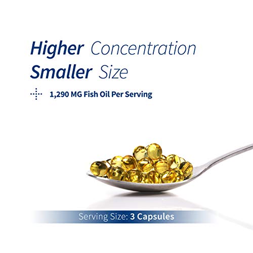 Spoonful Mini Omega 3 Fish Oil, 1290 mg 120 Softgels Burpless Pearls, Small Size Easy to Swallow Fish Pill Capsules for Women and Seniors, Made in USA [2 PK]