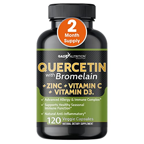Quercetin with Vitamin C and Zinc - Quercetin 500mg - Quercetin with Bromelain - Zinc Quercetin - 120 Veggie Caps. Quercetin Supplements + Vitamin D3 (Non-GMO, Gluten-Free, Vegan) 2 Month Supply
