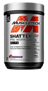 Pre Workout for Men & Women | MuscleTech Shatter Elite Pre-Workout | Preworkout Energy Powder | 8 Hour Nitric Oxide Booster + Beta Alanine | Focus + Strength | 350mg Caffeine | Glacier Berry, 25 Serv