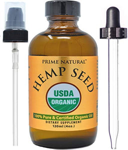 Organic Hemp Seed Oil - 4oz USDA Certified - Sativa Oil - Pure, Cold Pressed, Virgin, Unrefined, Vegan, Non-GMO, Food Grade, No Preservatives - High Omega 3 6 9 Fatty Acids