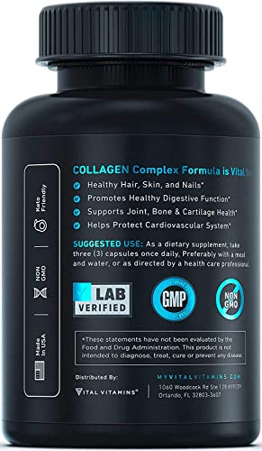 Vital Vitamins Multi Collagen Complex (2 Pack) - Type I, II, III, V, X, Grass Fed, Non-GMO, 300 Capsules