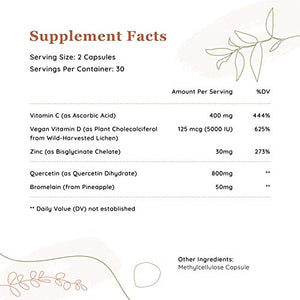 Quercetin, Zinc, Vitamin C, Vitamin D3 5000 IU & Bromelain - Antioxidant & Immune Support Supplement, 1 Month Supply (60 Capsules) - 5 in 1 Daily Immune Support for Adults - Vegan Formula