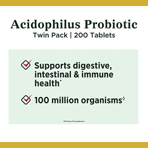 Acidophilus Probiotic by Nature's Bounty, Dietary Supplement, For Digestive Health, Twin Pack, 200 Tablets