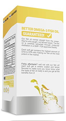 Triglyceride Omega 3 Fish Oil 2500 MG Triple Strength Burpless High EPA & DHA, 120 Soft Gel Capsules No Fishy After Taste - Heart, Joint and Brain Health