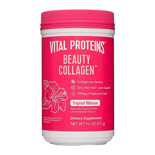 Vital Proteins Beauty Collagen Peptides Powder Supplement for Women, 120mg of Hyaluronic Acid, 15g of Collagen Per Serving, Enhances Skin Elasticity and Hydration, Tropical Hibiscus, 9.6oz Canister