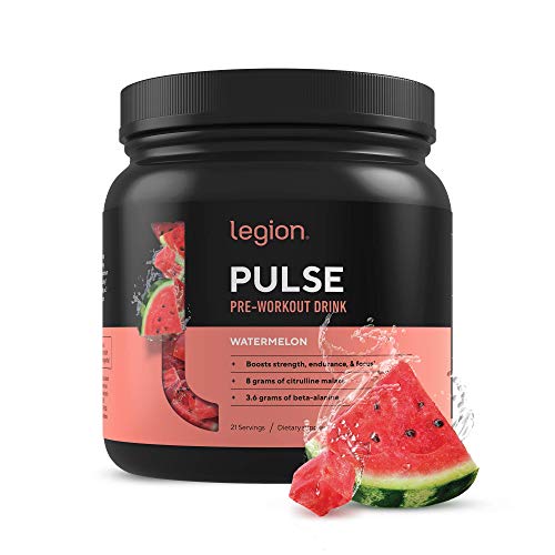 Legion Pulse Pre Workout Supplement - All Natural Nitric Oxide Pre-Workout Drink to Boost Energy, Creatine Free, Naturally Sweetened, Beta Alanine, Citrulline, Alpha GPC (Watermelon) 21 Servings