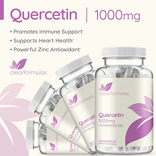 Clear Formulas Quercetin 1000mg (2 Pack) with Bromelain and Zinc Supplement - 480 Capsules - Quercetin to Support Immune Health and Cardiovascular