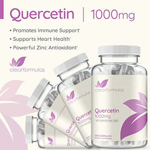 Clear Formulas Quercetin 1000mg (2 Pack) with Bromelain and Zinc Supplement - 480 Capsules - Quercetin to Support Immune Health and Cardiovascular