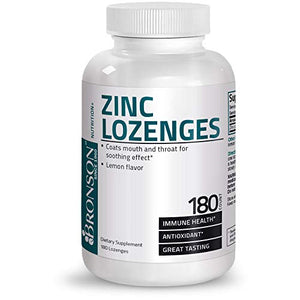 Bronson Zinc Lozenges Antioxidant & Immune Support Supplement Lemon Flavored, 180 Chewable Tablets