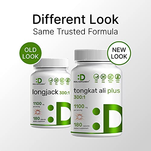 Tongkat Ali Extract 300:1 Enhanced with Horny Goat, 1100mg Per Serving, 180 Capsules, 2-1 Formula, Indonesia Origin Eurycoma Longifolia (Longjack), Max Strength Tongkat Ali for Men