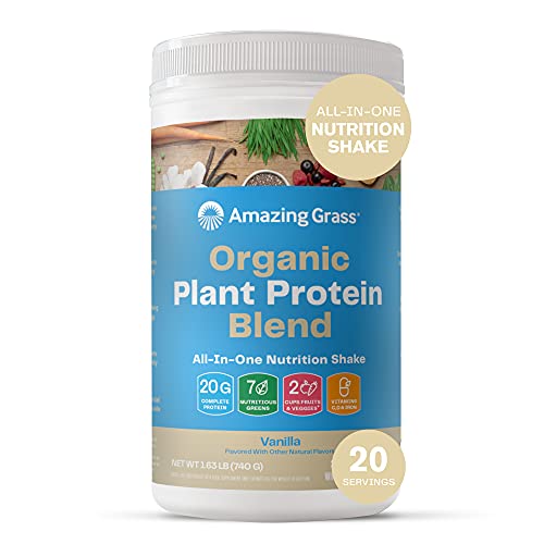 Amazing Grass Organic Plant Protein Blend: Vegan Protein Powder, All-In-One Nutrition Shake, with Beet Root, Pure Vanilla, 20 Servings