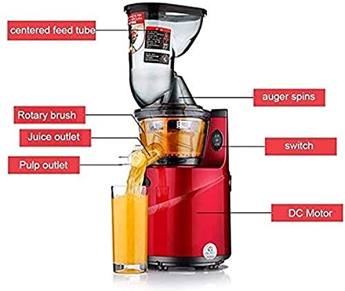 XUERUIGANG Slow Masticating Juicer 83mm(3.15inch) Wide Chute Juice Extractor Cold Press Juicer Machine With Quiet Motor/Reverse Function/Juice Jug for High Nutrient Fruit & Vegetable Juice （Red）