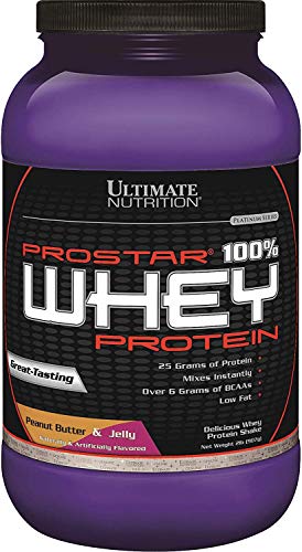 Ultimate Nutrition Prostar Whey Protein Powder Blend of Whey Concentrate Isolate and Peptides – Low Carb, Keto Friendly, 25 Grams of Protein - 30 Servings, PB&J, 2 Pounds