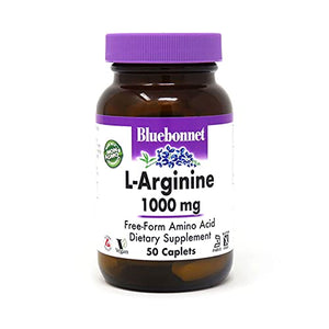 Bluebonnet Nutrition L-Arginine 1000mg, Free-Form Amino Acid, Nitric Oxide Precursor, Gluten-Free, Non-GMO, Kosher Certified, Vegan, 50 Caplets, 50 Servings