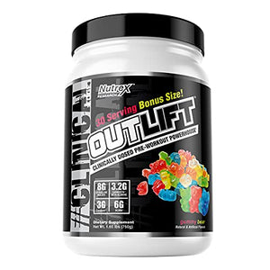 Nutrex Research Outlift Value Size | Clinically Dosed Pre-Workout Powerhouse, Citrulline, BCAA, Creatine, Beta-Alanine, Taurine, Banned Substance Free |30 Servings (Gummy Bear)